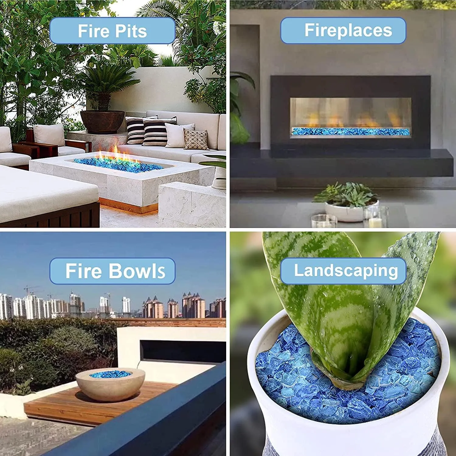 10-Pound Crushed Fire Glass for Fire Pit/Fireplace/Vase Fillers/Garden Landscapes/Resin Art, Sea Blue
