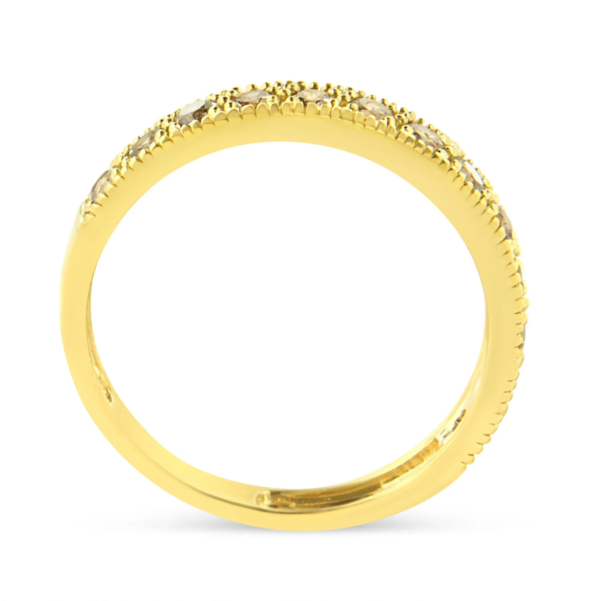 10K Yellow Gold Plated .925 Sterling Silver 1/2 Cttw Diamond 13 Stone Beaded Milgrain Band Ring (K-L Color, I1-I2 Clarity)