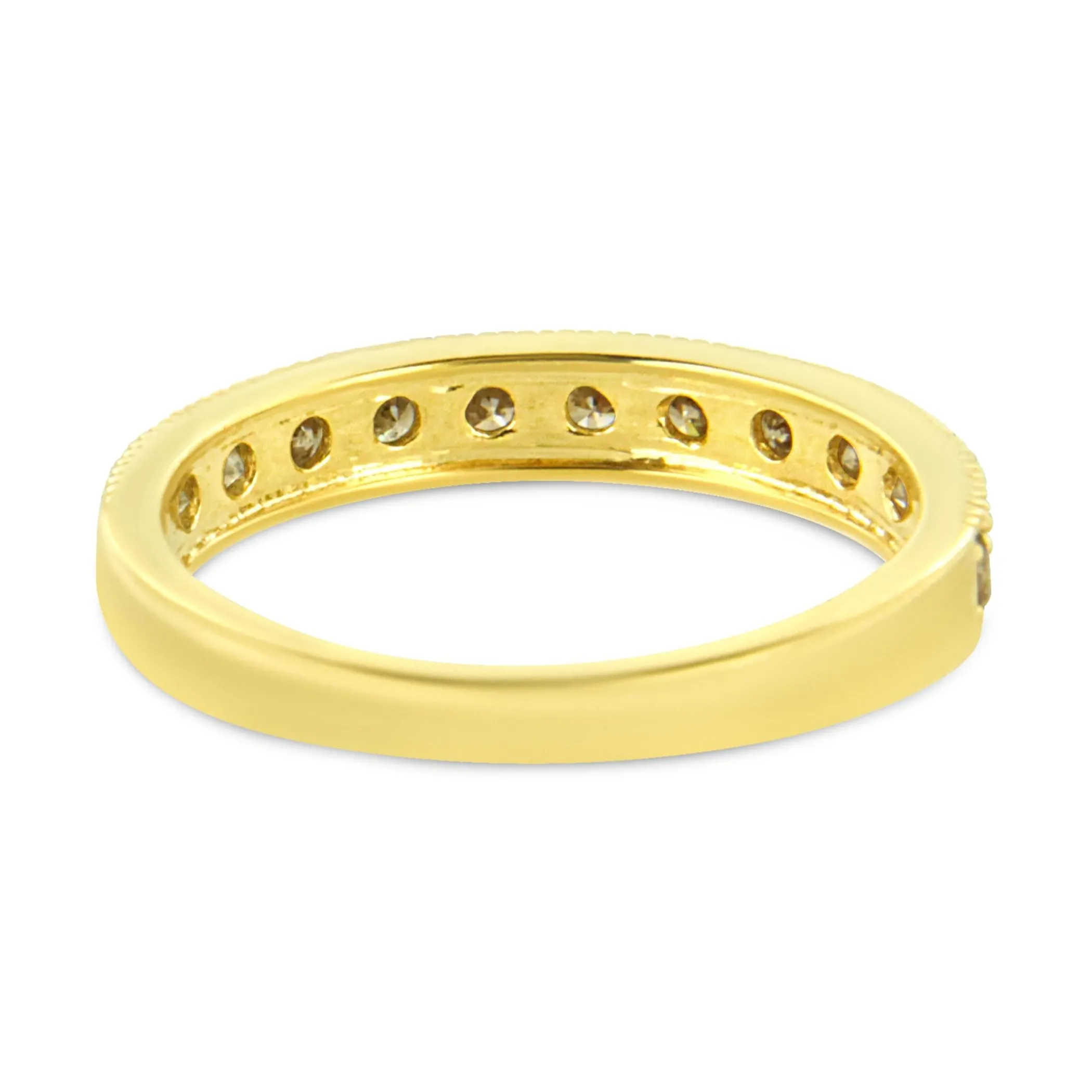 10K Yellow Gold Plated .925 Sterling Silver 1/2 Cttw Diamond 13 Stone Beaded Milgrain Band Ring (K-L Color, I1-I2 Clarity)