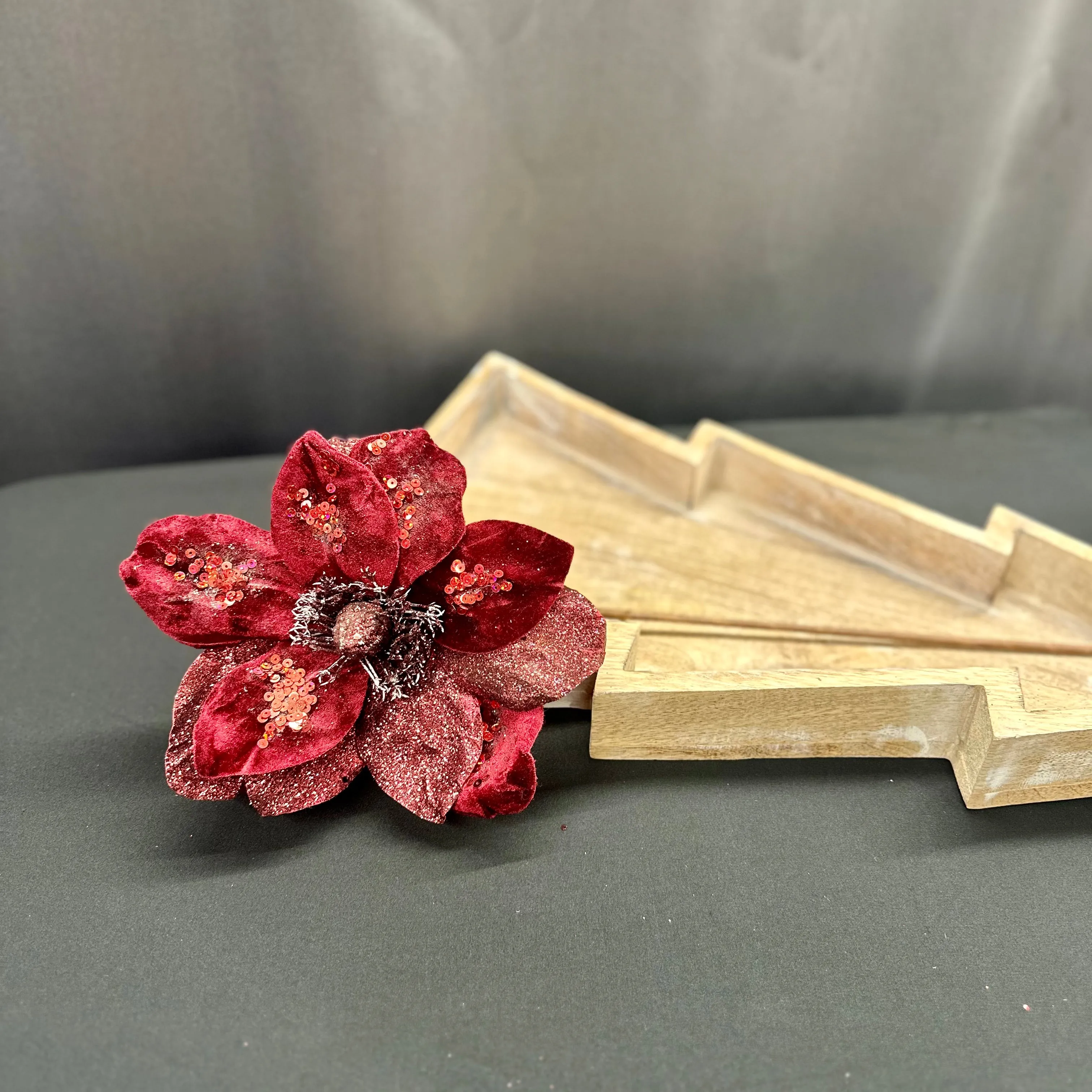 15" Deluxe Magnolia Stem - Burgundy | Red | Pewter