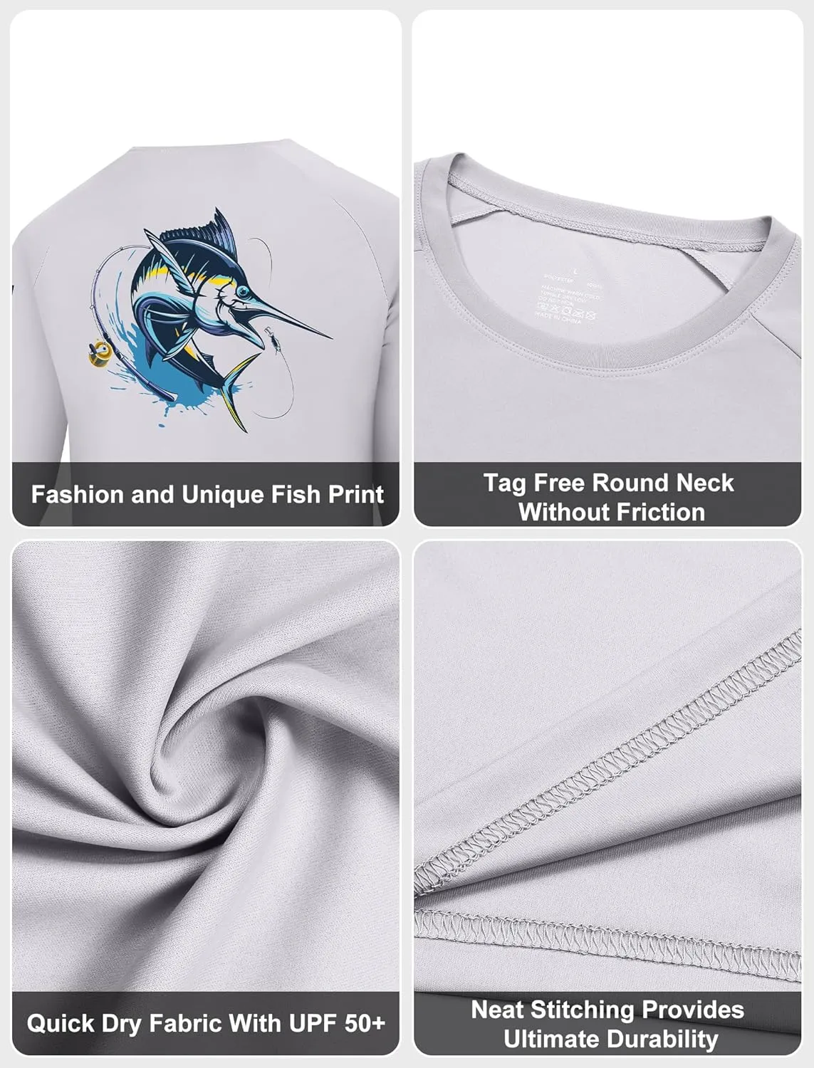 2 Pack Fishing Shirts for Men Long Sleeve UPF 50  Sun Protection Shirt Moisture Wicking Rash Guard T-Shirt