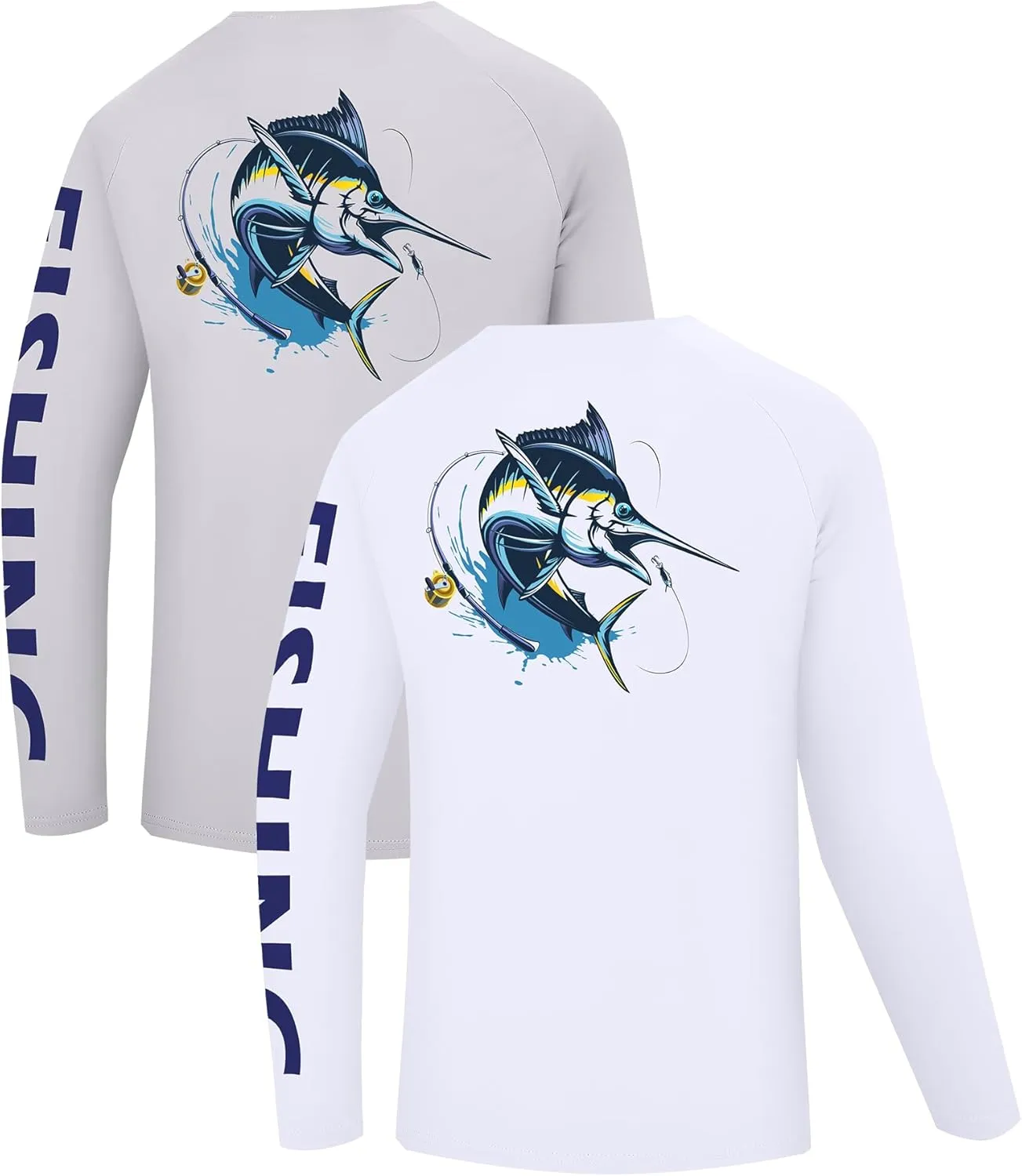 2 Pack Fishing Shirts for Men Long Sleeve UPF 50  Sun Protection Shirt Moisture Wicking Rash Guard T-Shirt