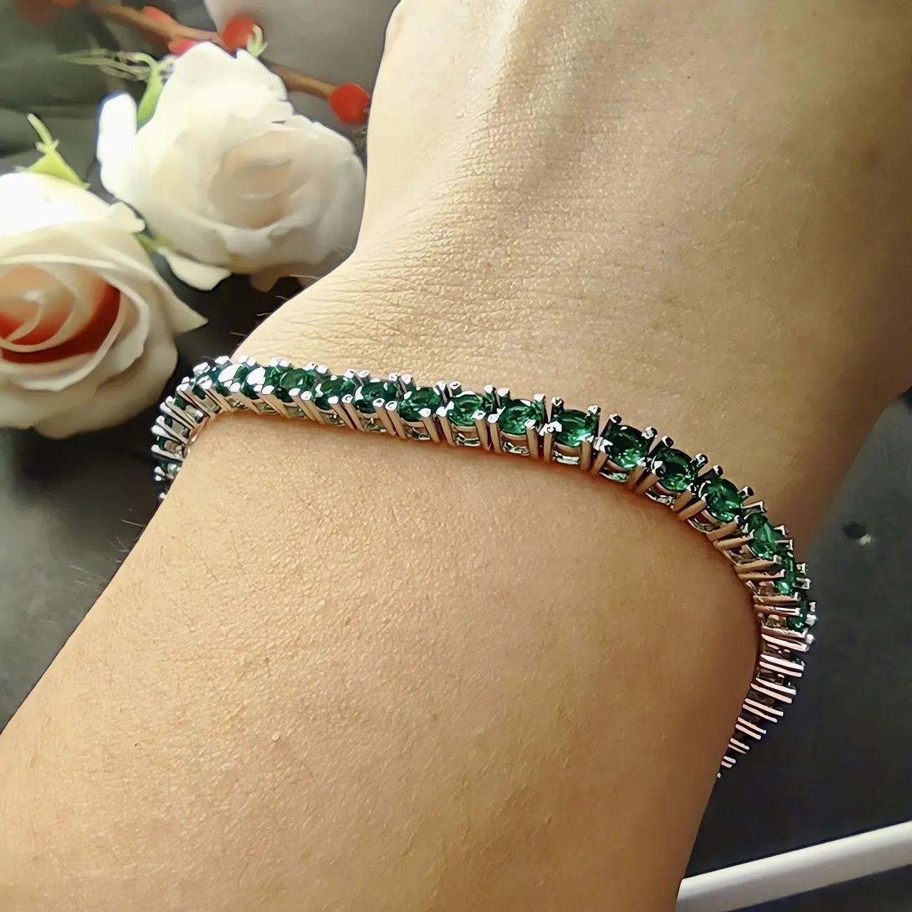 3mm Emerald Green CZ Tennis Bracelet