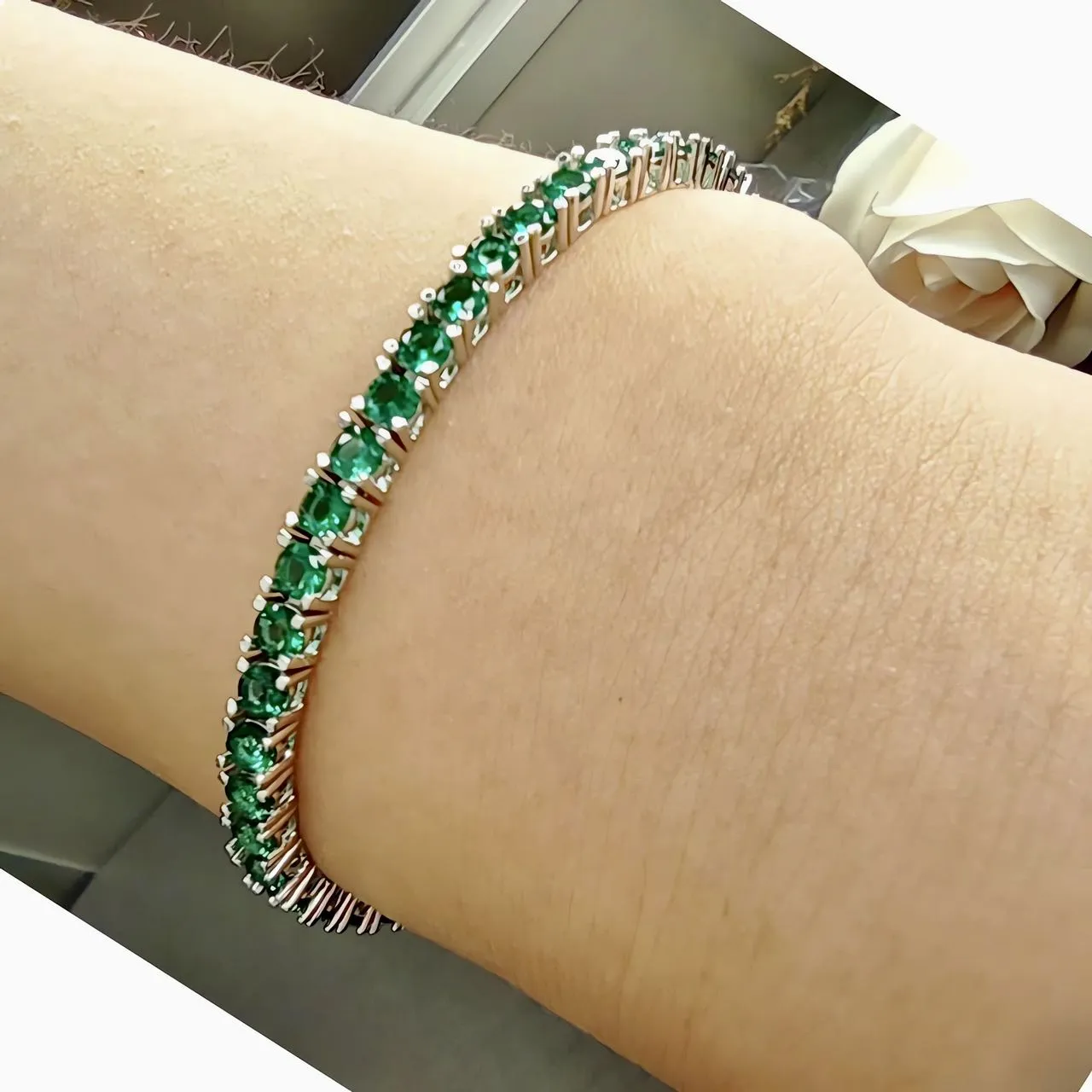 3mm Emerald Green CZ Tennis Bracelet