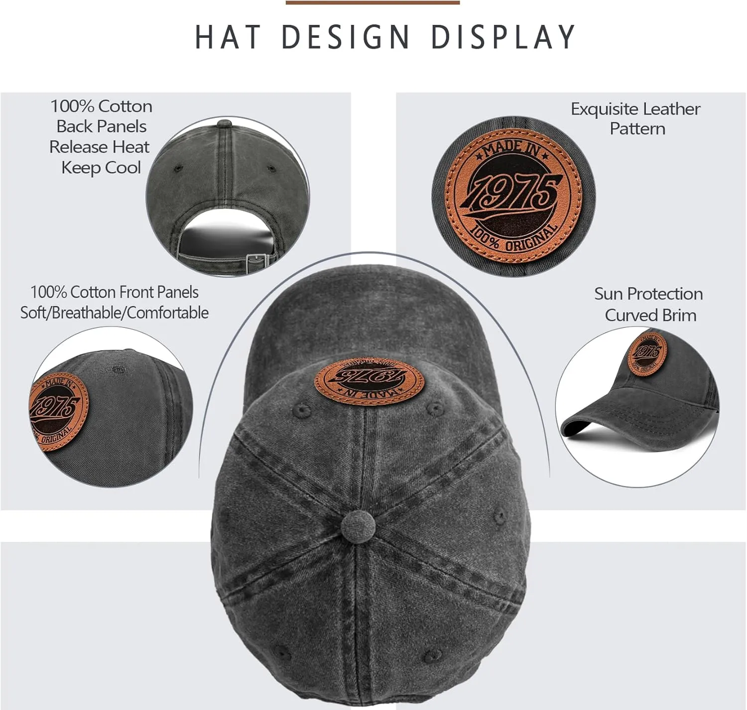 50th Birthday Gifts for Him Her 50 Year Old Gifts 1975 Birthday Vintage Hat Men Women 100% Cotton Baseball Cap