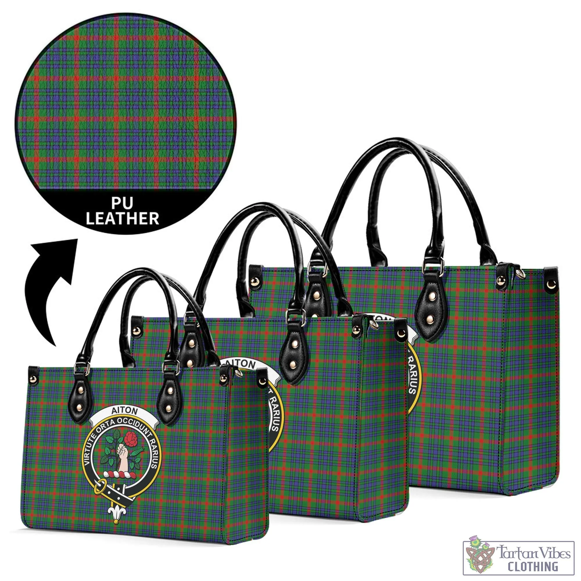 Aiton Tartan Luxury Leather Handbags with Family Crest