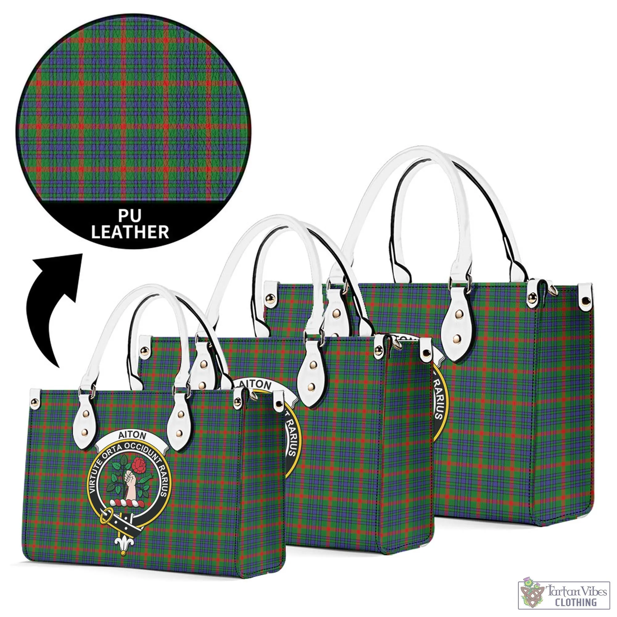 Aiton Tartan Luxury Leather Handbags with Family Crest