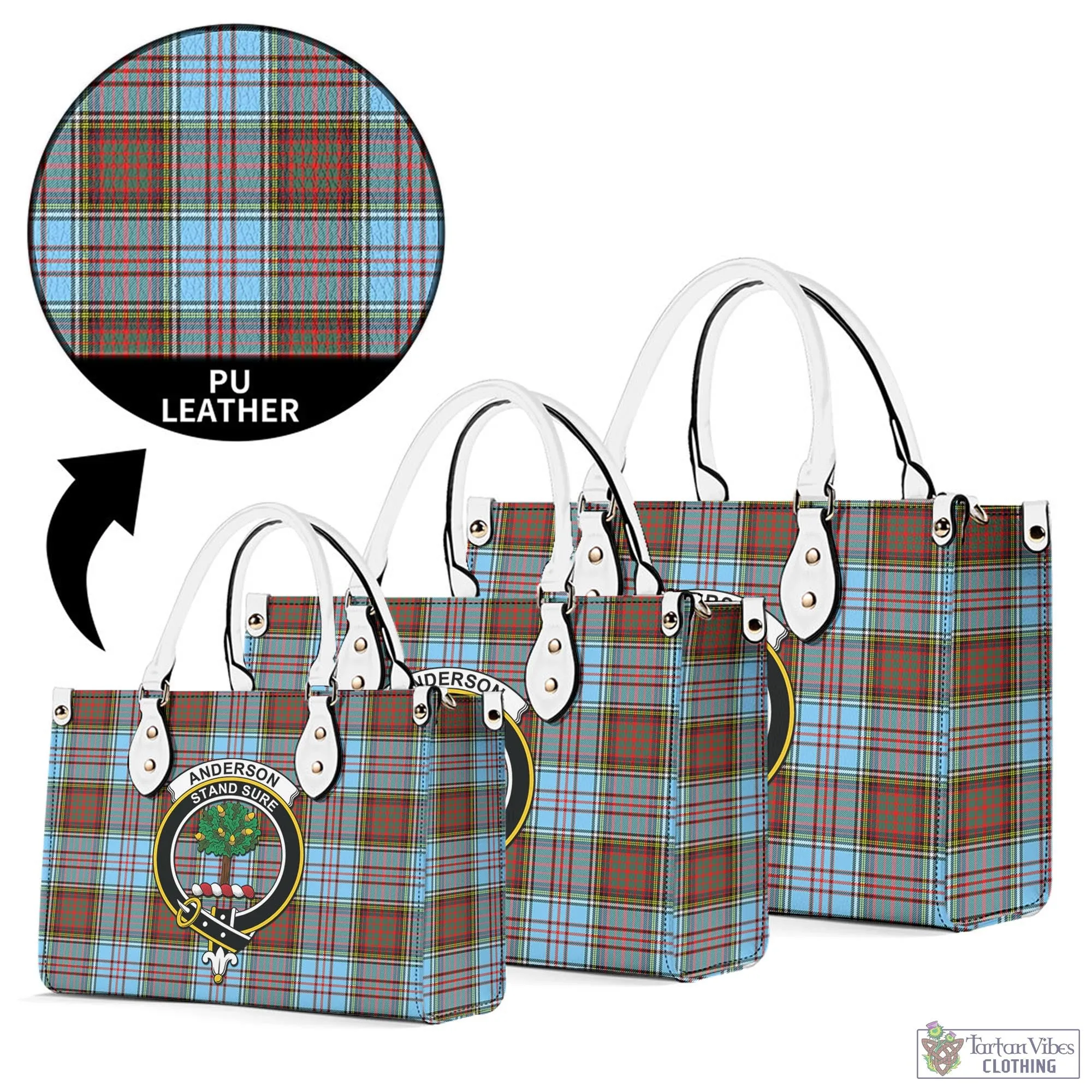 Anderson Ancient Tartan Luxury Leather Handbags with Family Crest