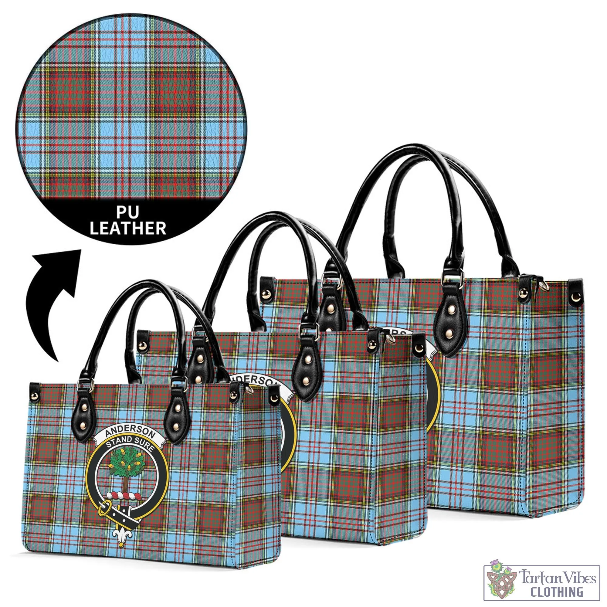 Anderson Ancient Tartan Luxury Leather Handbags with Family Crest
