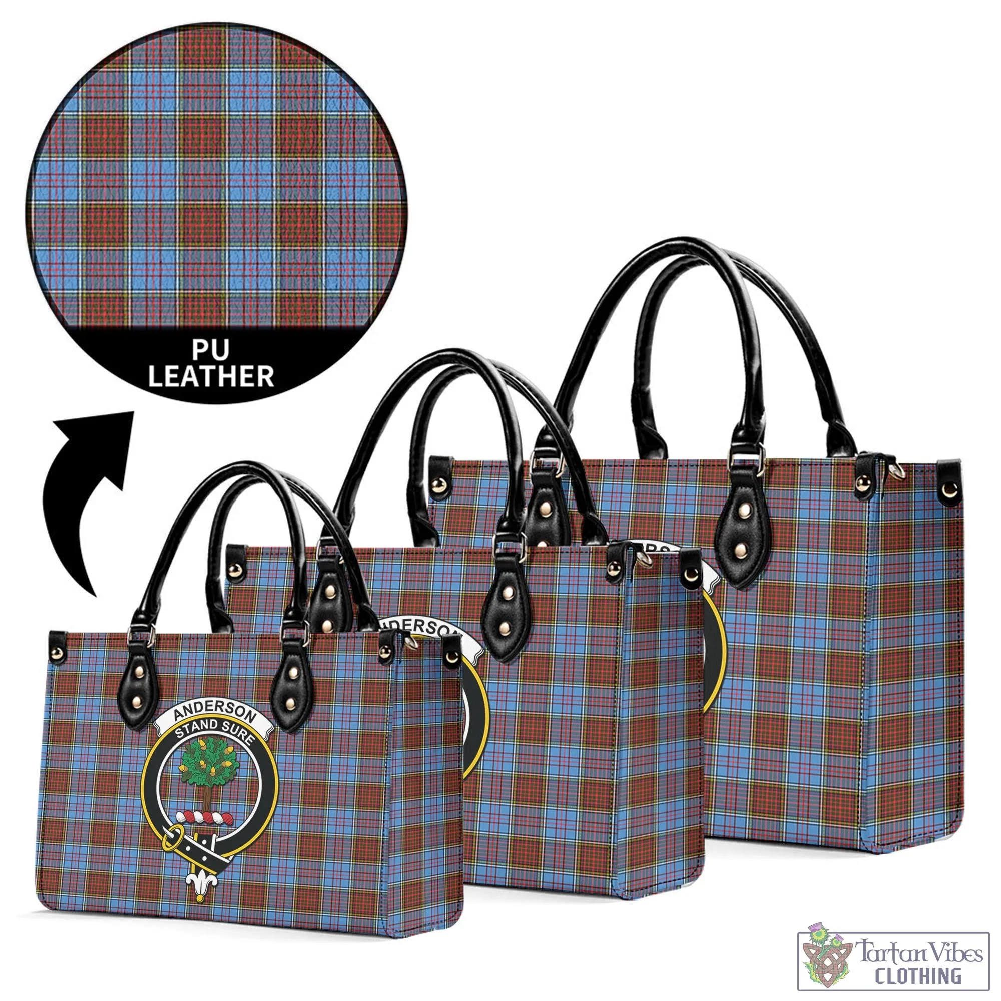 Anderson Modern Tartan Luxury Leather Handbags with Family Crest