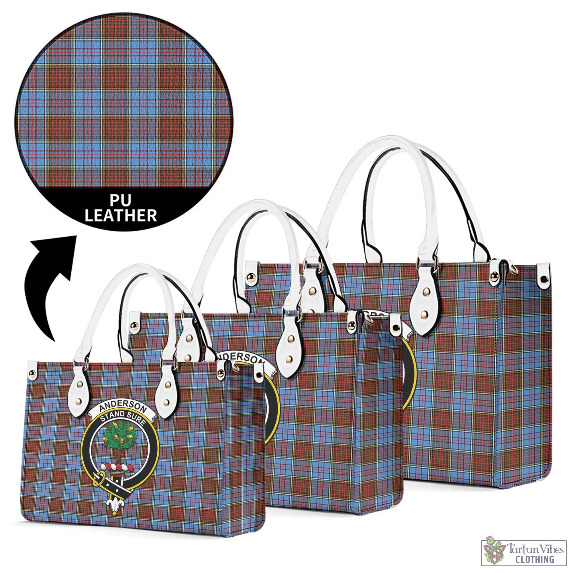 Anderson Modern Tartan Luxury Leather Handbags with Family Crest