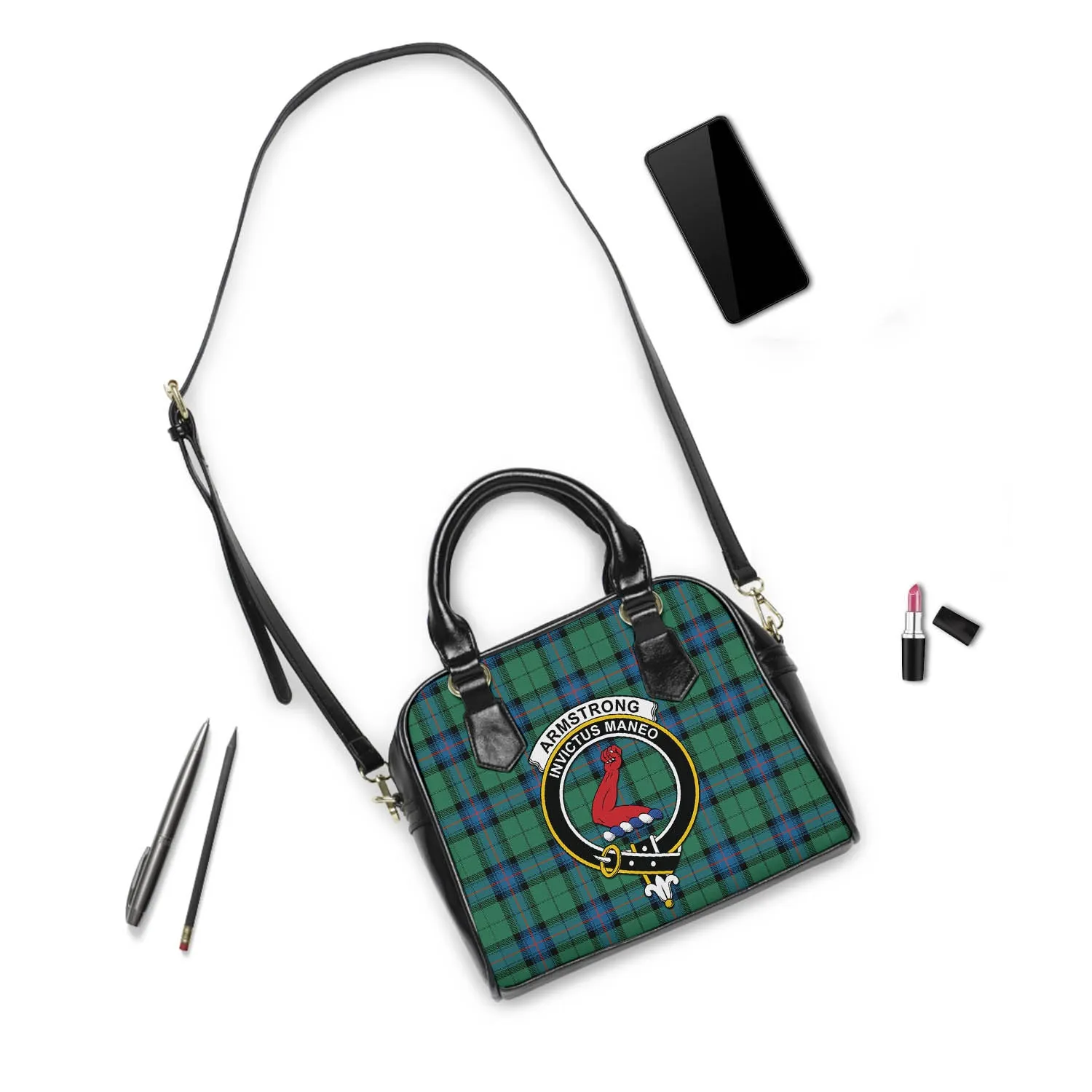 Armstrong Ancient Tartan Shoulder Handbags with Family Crest