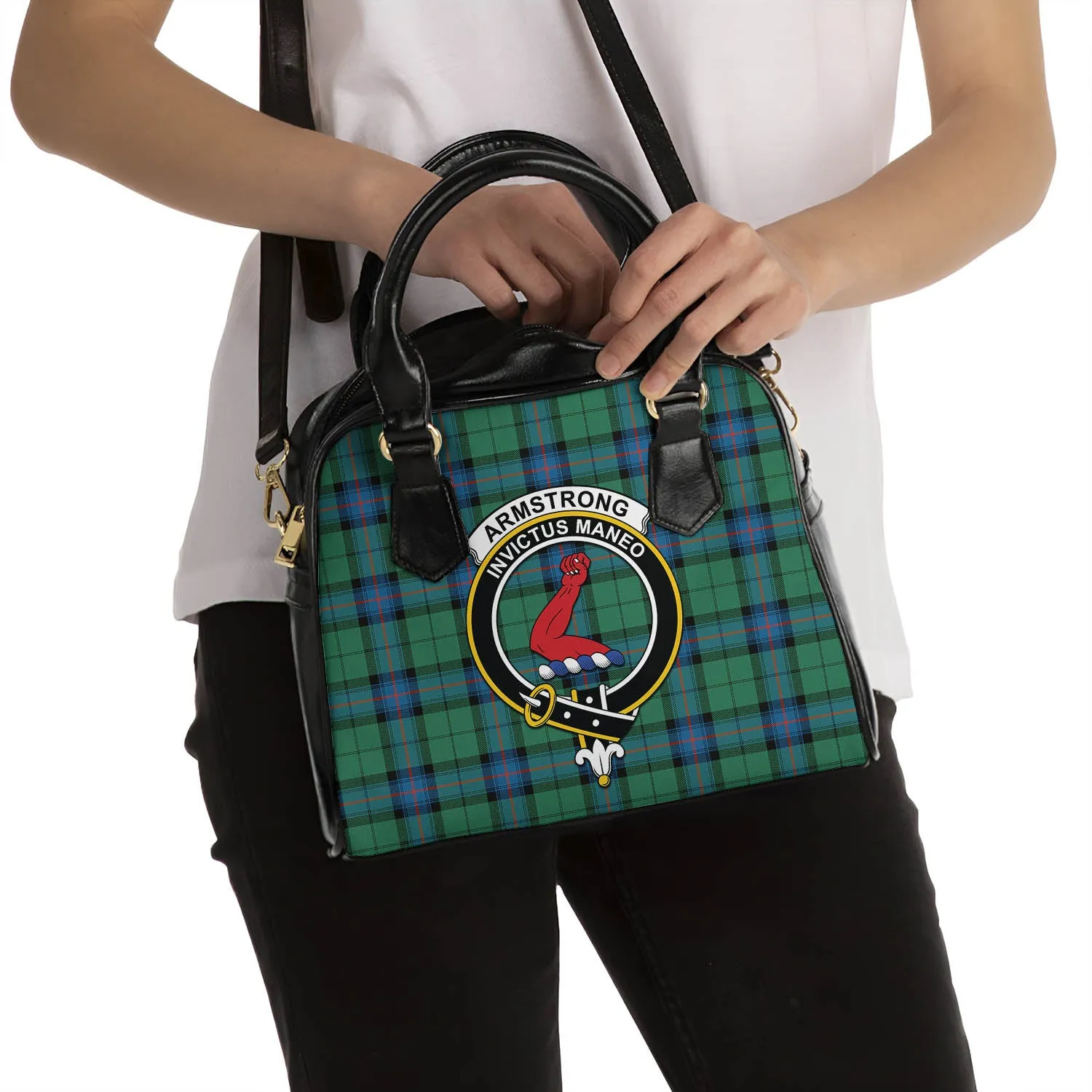 Armstrong Ancient Tartan Shoulder Handbags with Family Crest