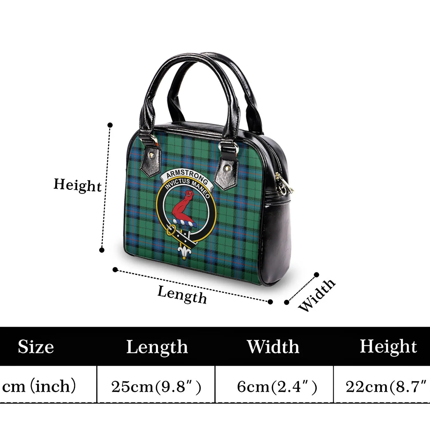 Armstrong Ancient Tartan Shoulder Handbags with Family Crest