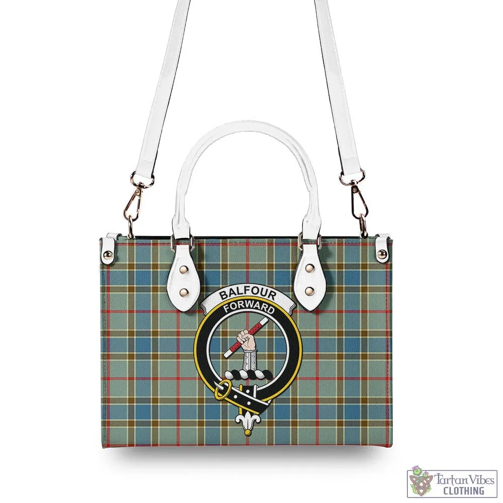 Balfour Blue Tartan Luxury Leather Handbags with Family Crest