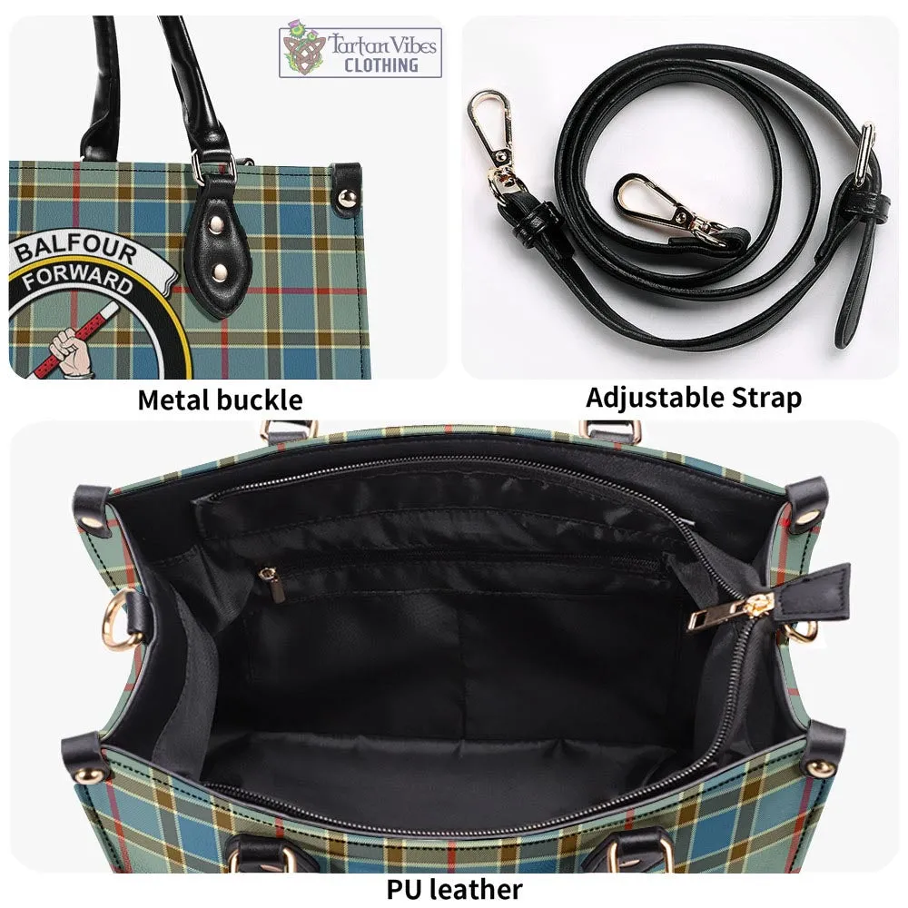 Balfour Blue Tartan Luxury Leather Handbags with Family Crest