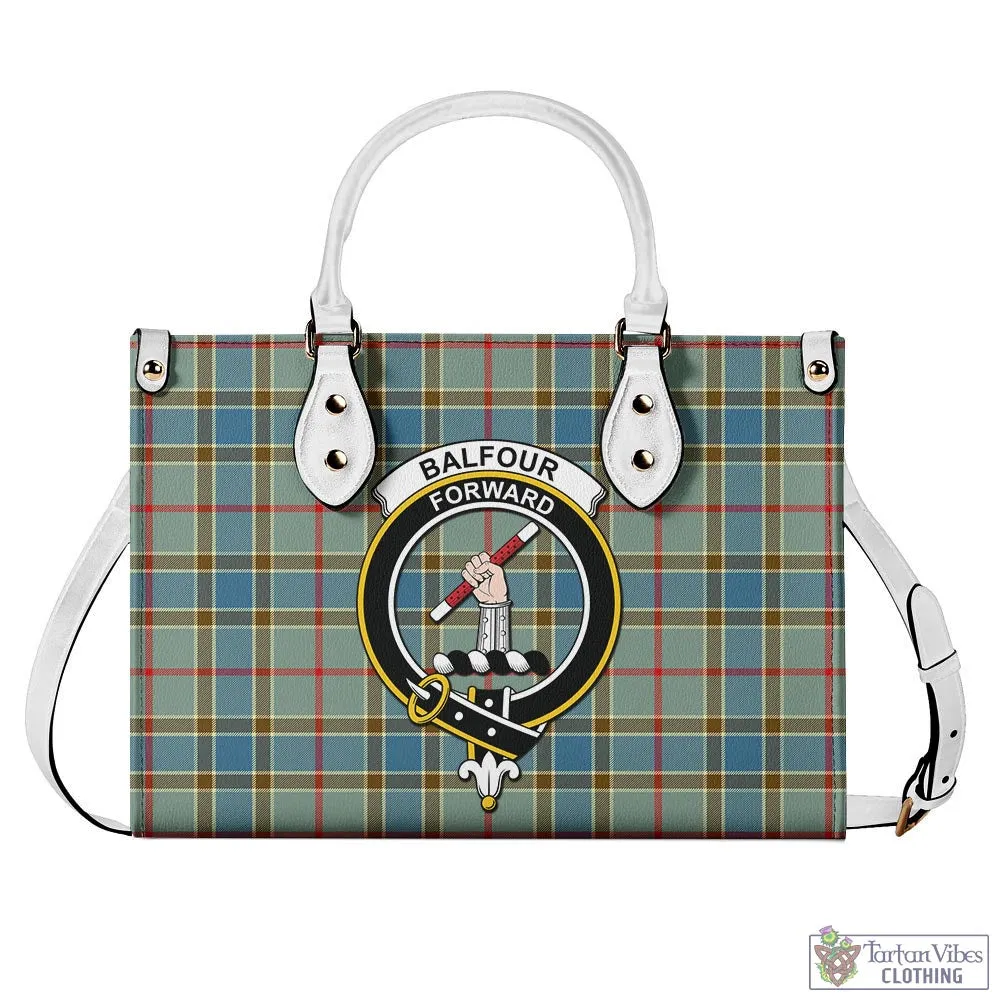 Balfour Blue Tartan Luxury Leather Handbags with Family Crest