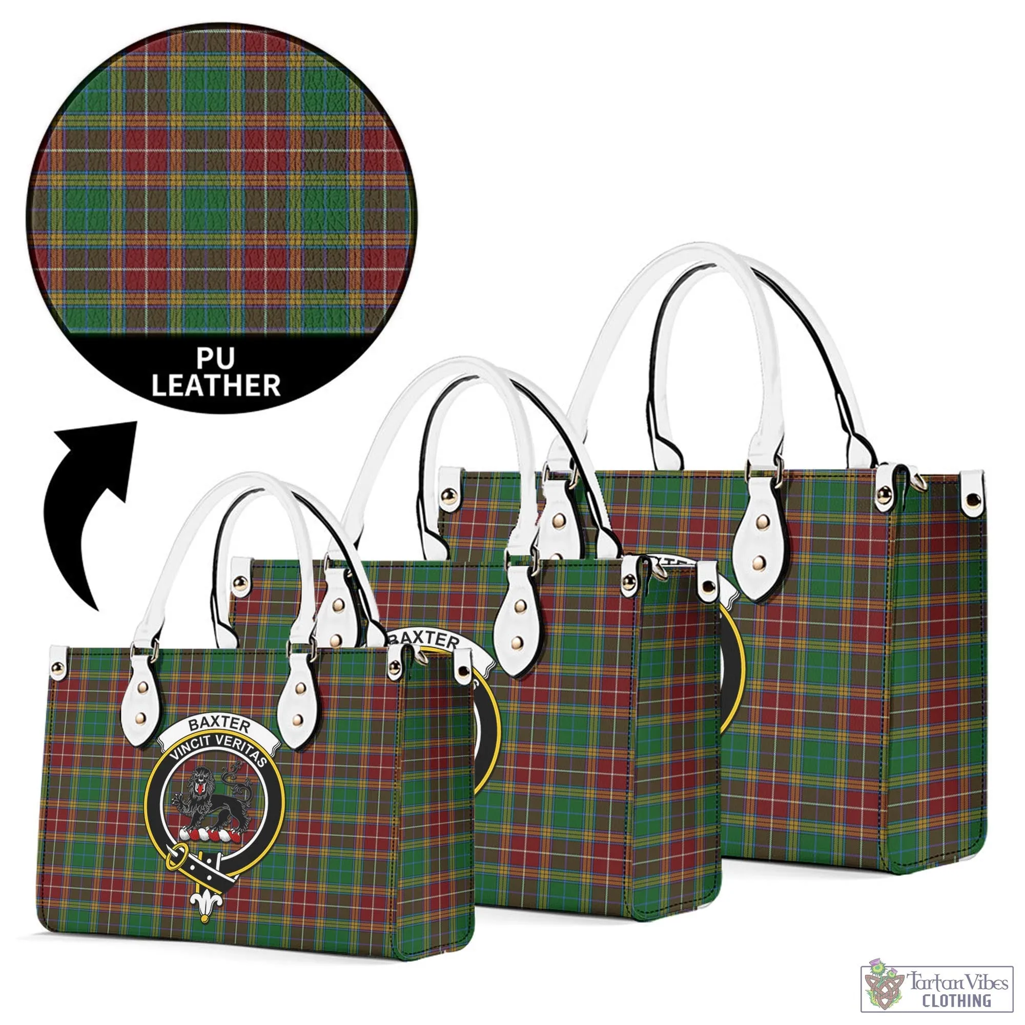 Baxter Tartan Luxury Leather Handbags with Family Crest