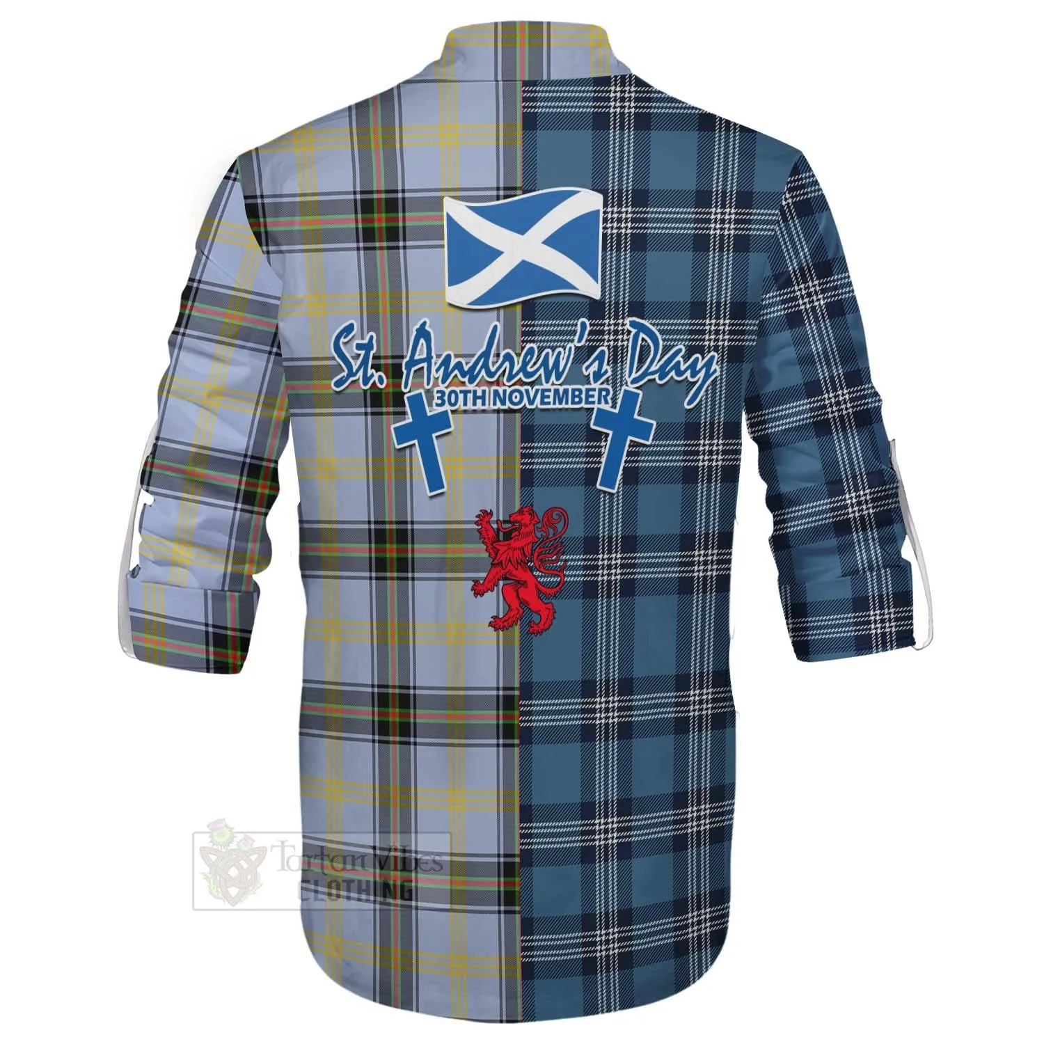 Bell Tartan Ghillie Kilt Shirt Happy St. Andrew's Day Half Tartan Style