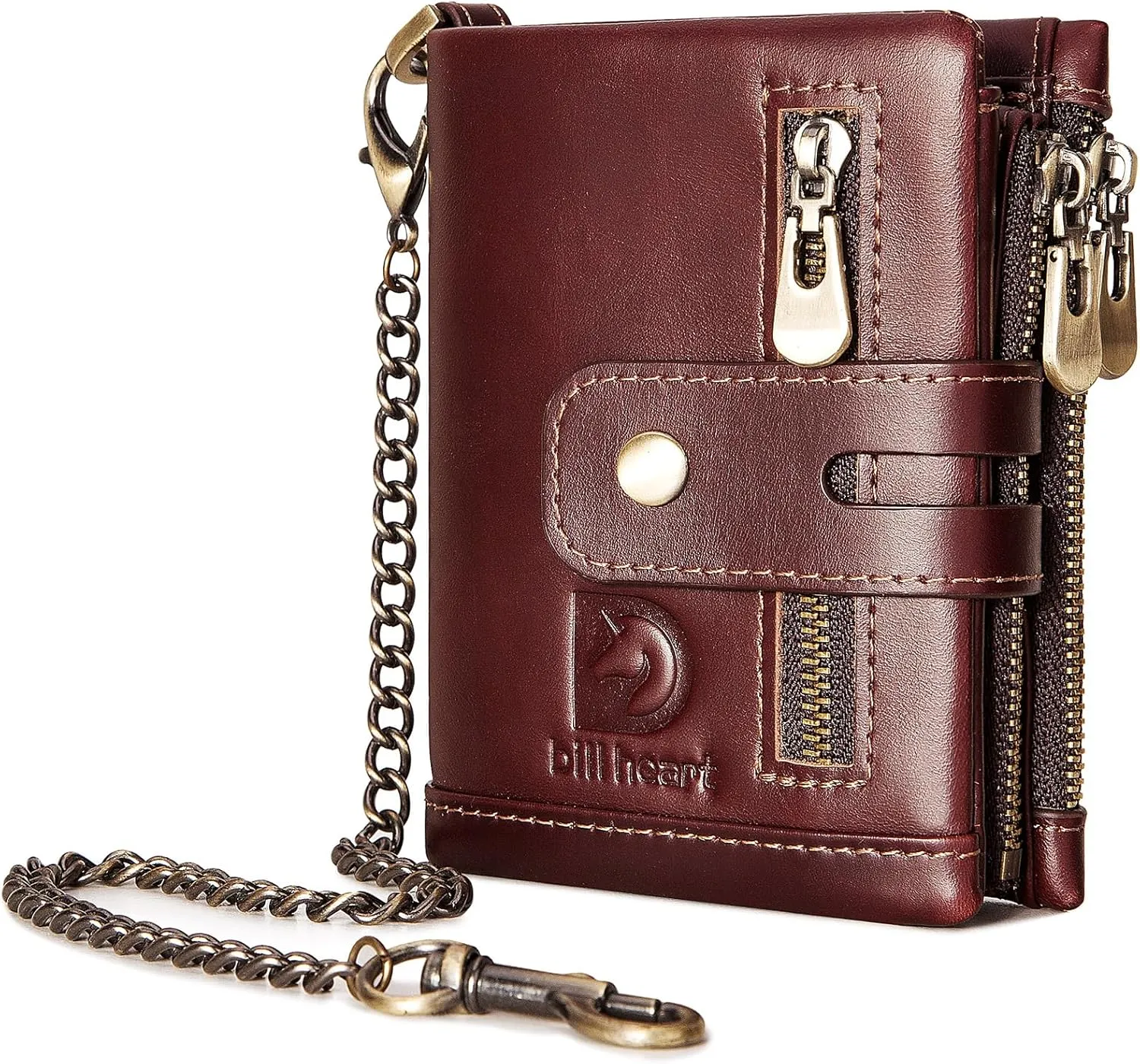 bill heart Chain wallets for men, Genuine Leather Biker Wallet with RFID Blocking Brown Color with Chain??
