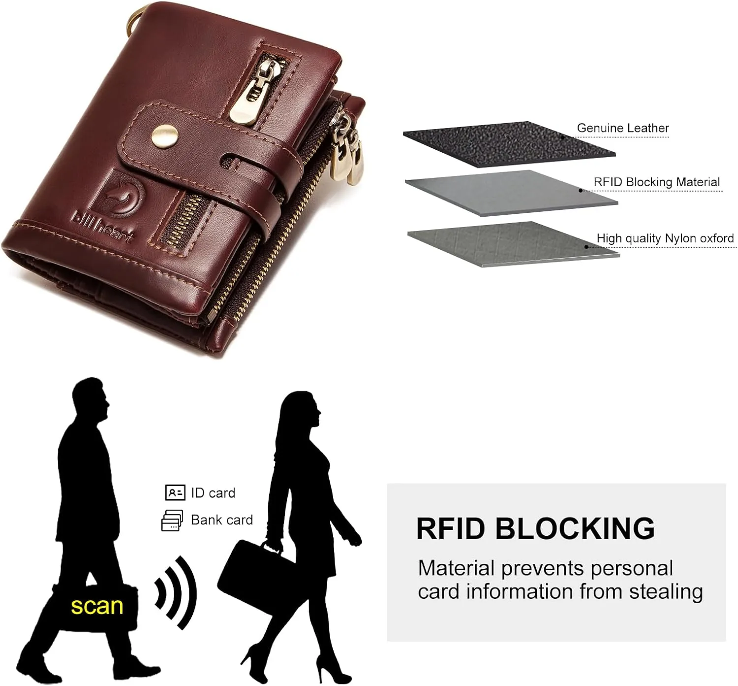 bill heart Chain wallets for men, Genuine Leather Biker Wallet with RFID Blocking Brown Color with Chain??