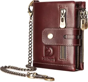 bill heart Chain wallets for men, Genuine Leather Biker Wallet with RFID Blocking Brown Color with Chain??
