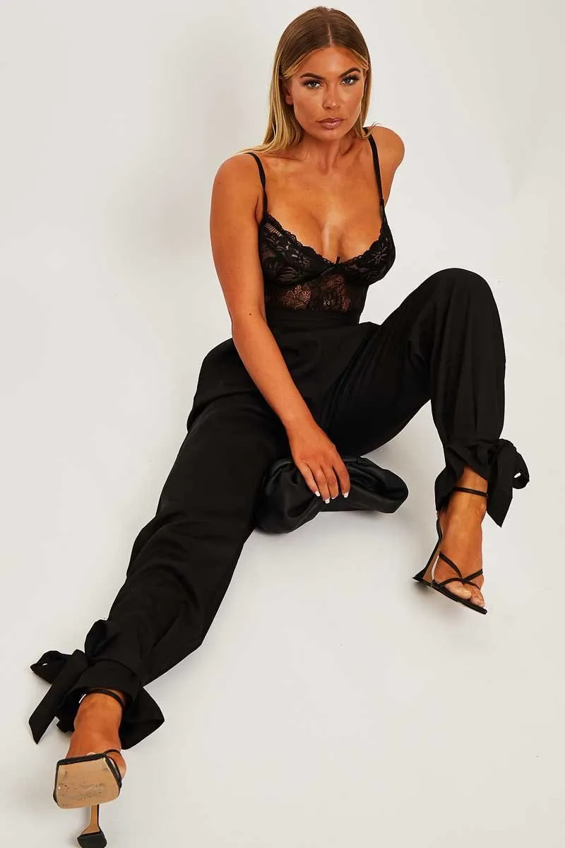 Black Straight Leg Ankle Tie Trouser - Darby
