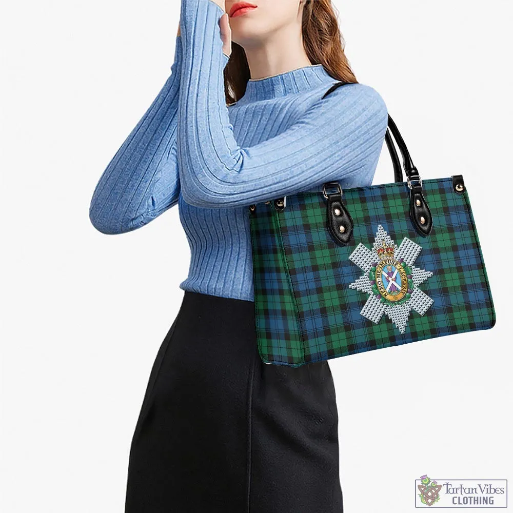 Black Watch Ancient Tartan Luxury Leather Handbags with Family Crest
