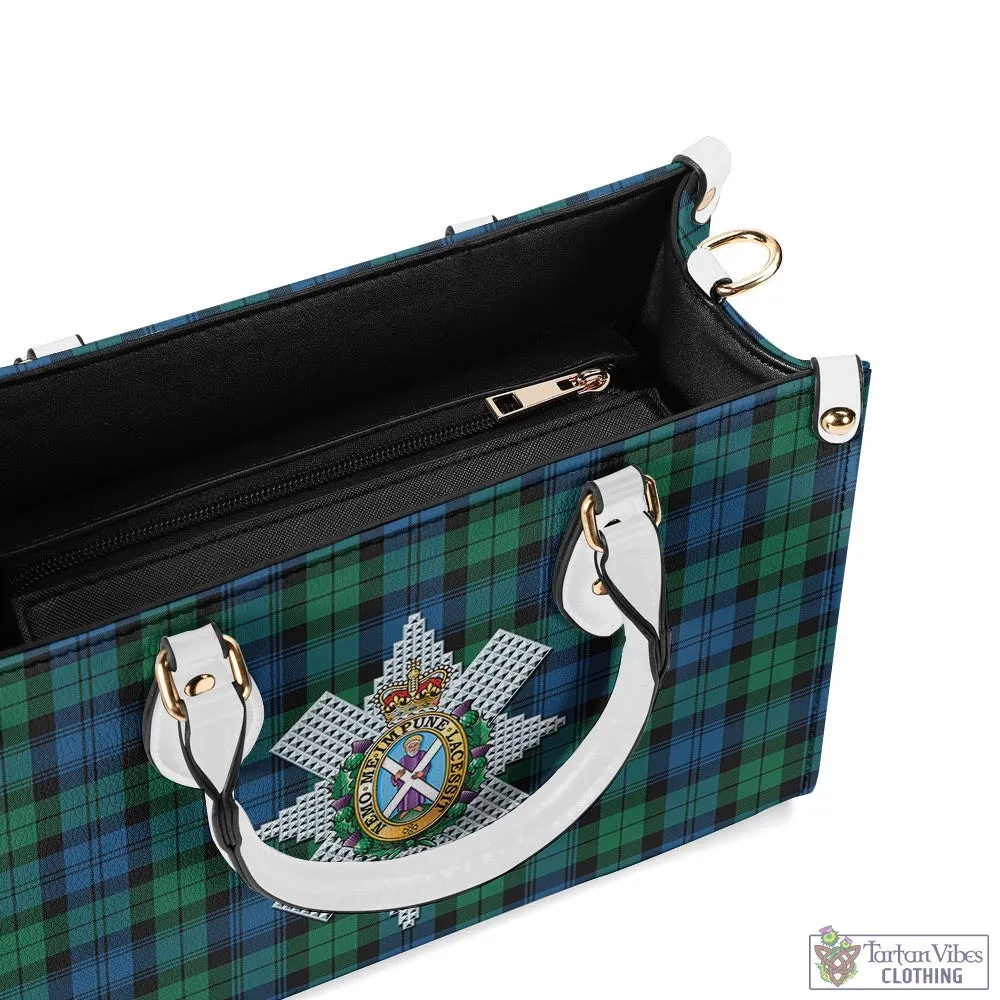 Black Watch Ancient Tartan Luxury Leather Handbags with Family Crest