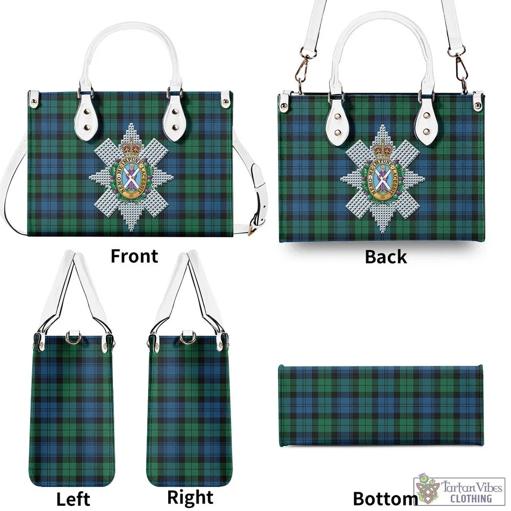 Black Watch Ancient Tartan Luxury Leather Handbags with Family Crest