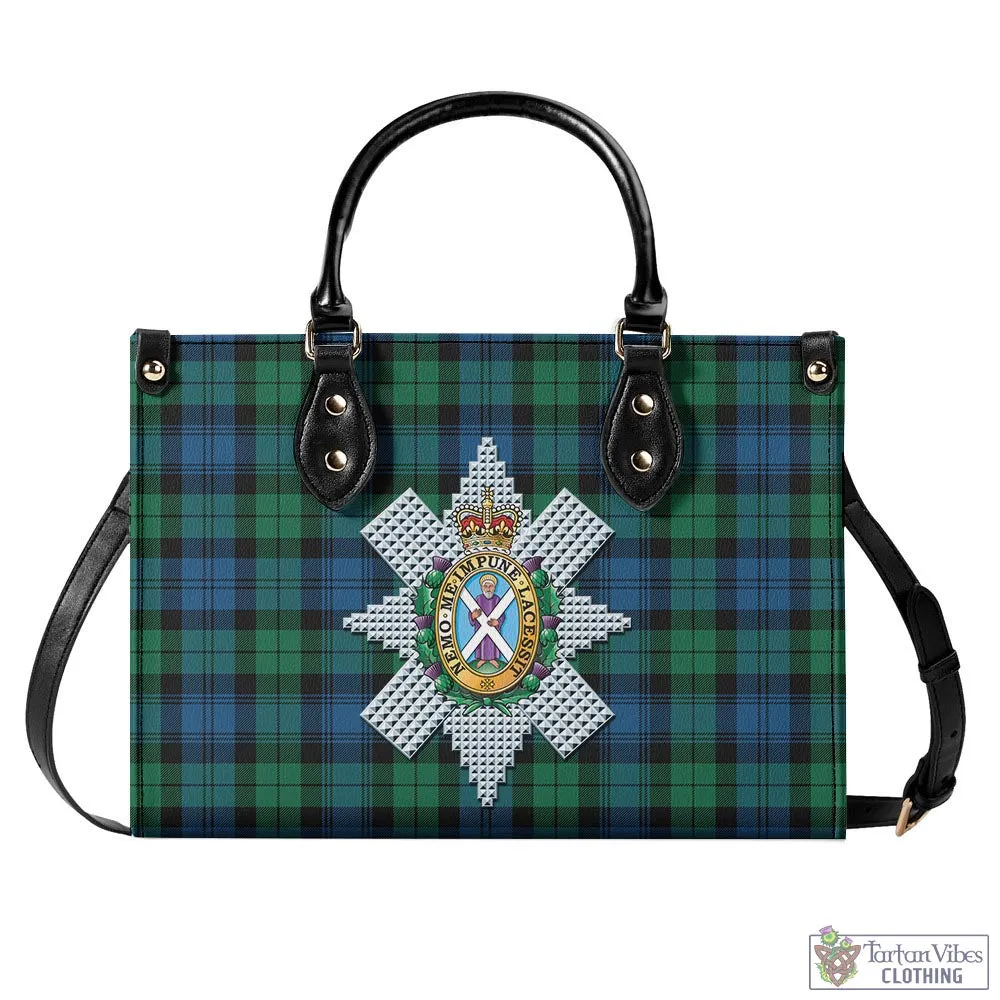 Black Watch Ancient Tartan Luxury Leather Handbags with Family Crest