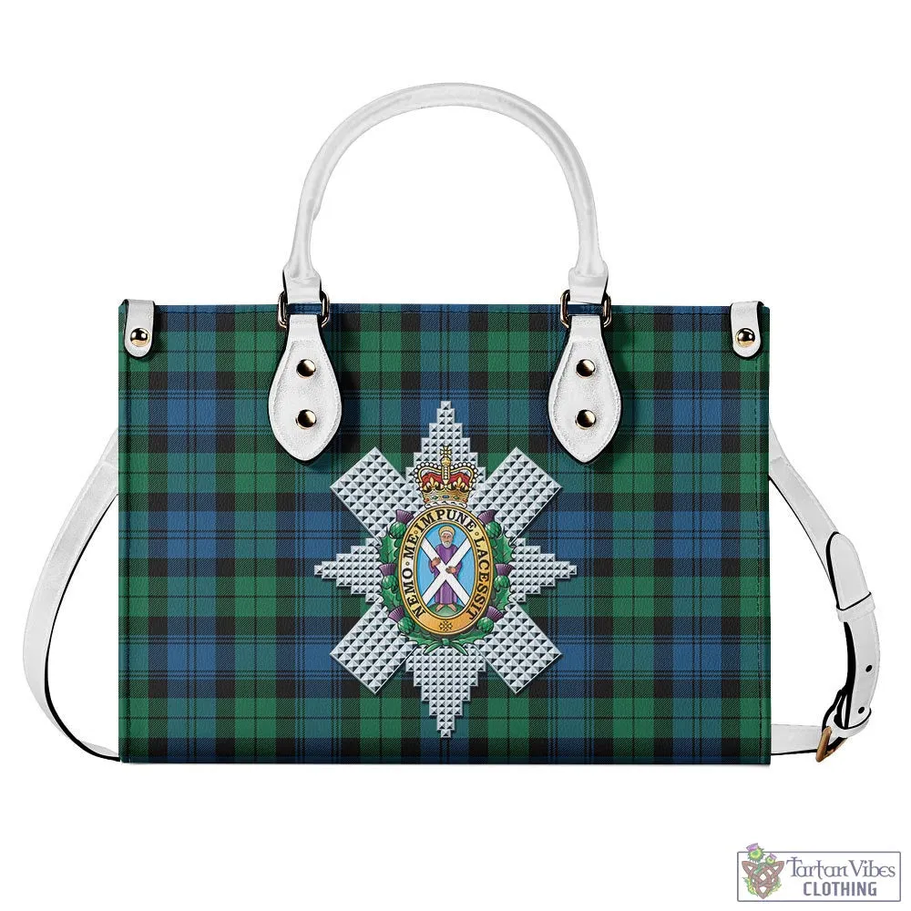 Black Watch Ancient Tartan Luxury Leather Handbags with Family Crest