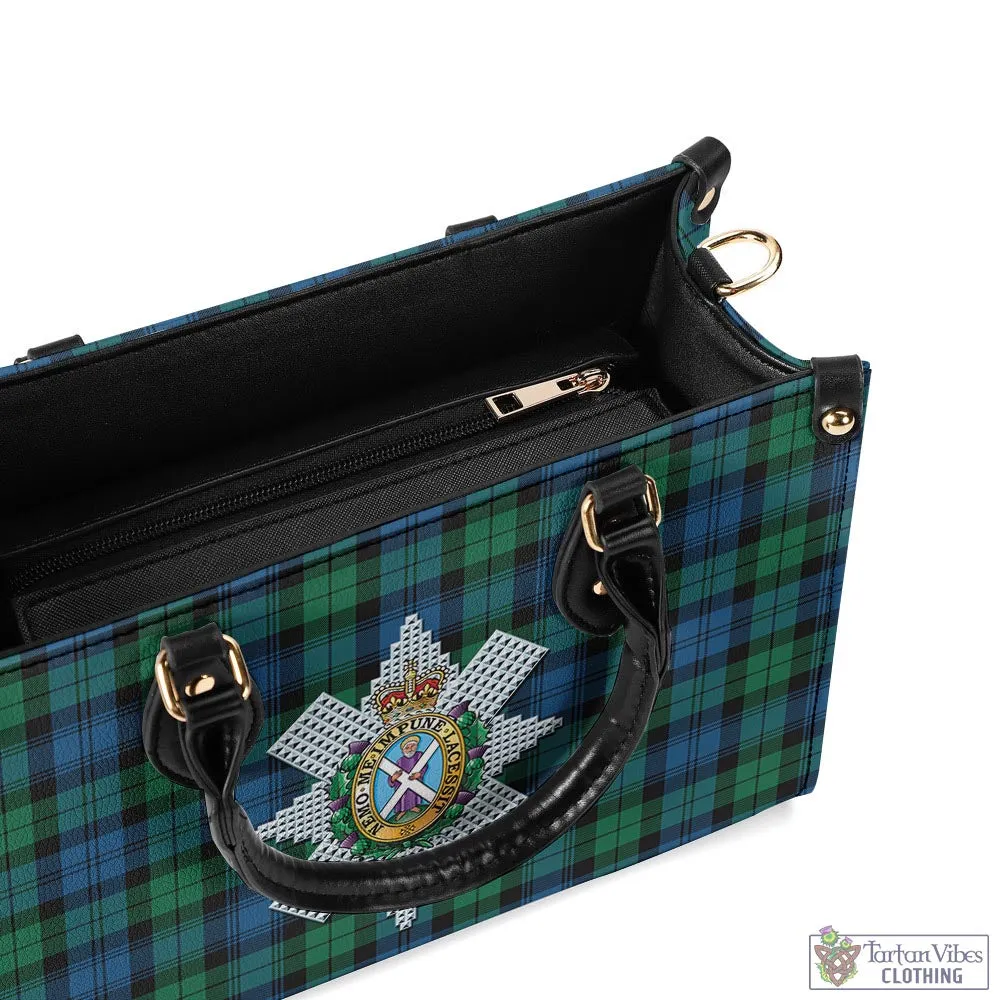 Black Watch Ancient Tartan Luxury Leather Handbags with Family Crest