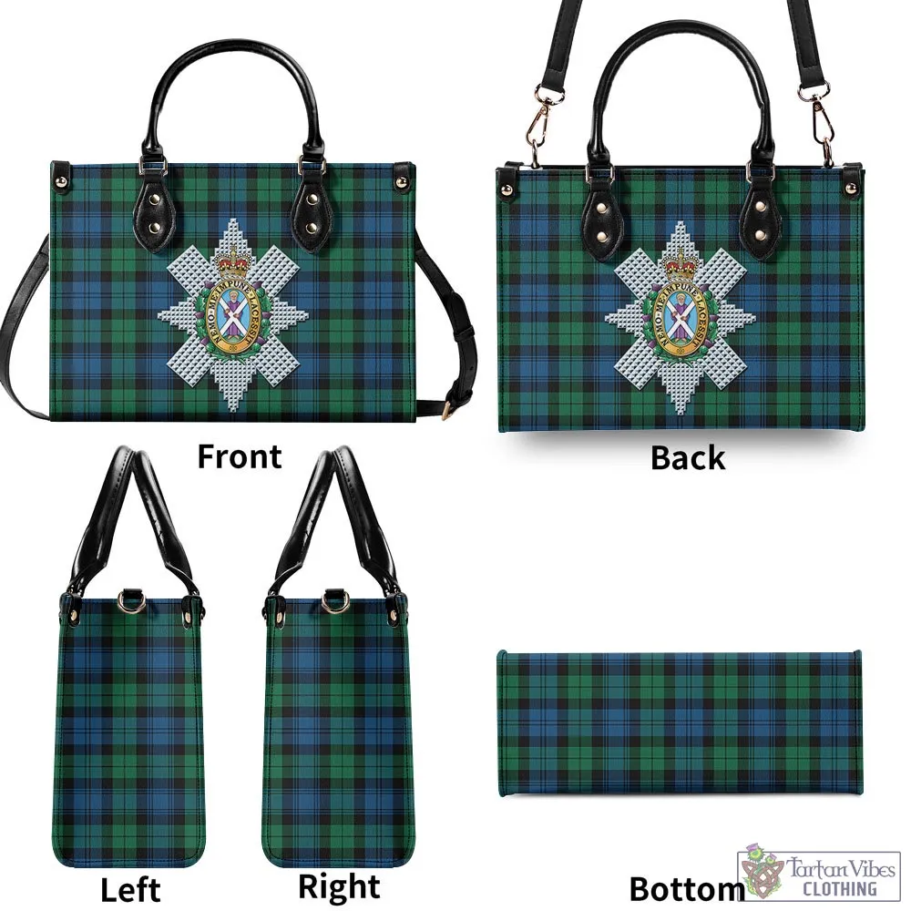 Black Watch Ancient Tartan Luxury Leather Handbags with Family Crest