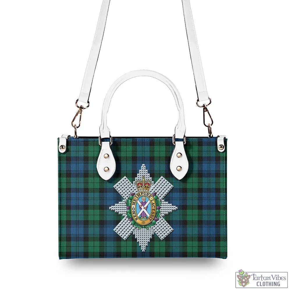 Black Watch Ancient Tartan Luxury Leather Handbags with Family Crest