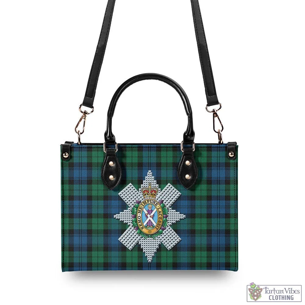 Black Watch Ancient Tartan Luxury Leather Handbags with Family Crest