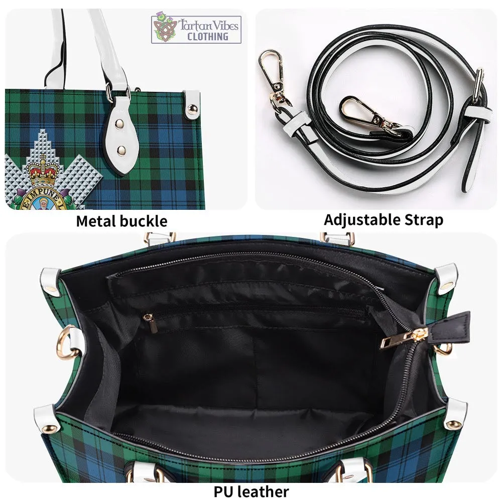 Black Watch Ancient Tartan Luxury Leather Handbags with Family Crest