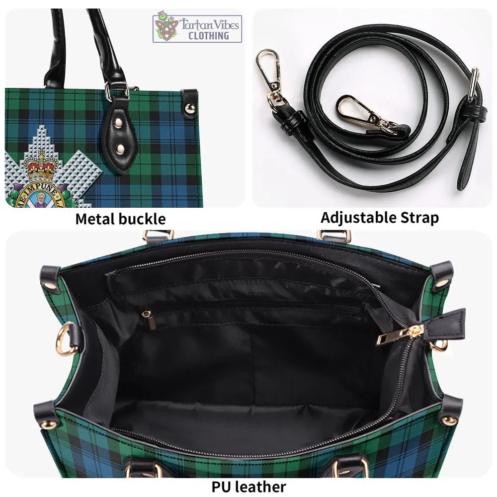 Black Watch Ancient Tartan Luxury Leather Handbags with Family Crest