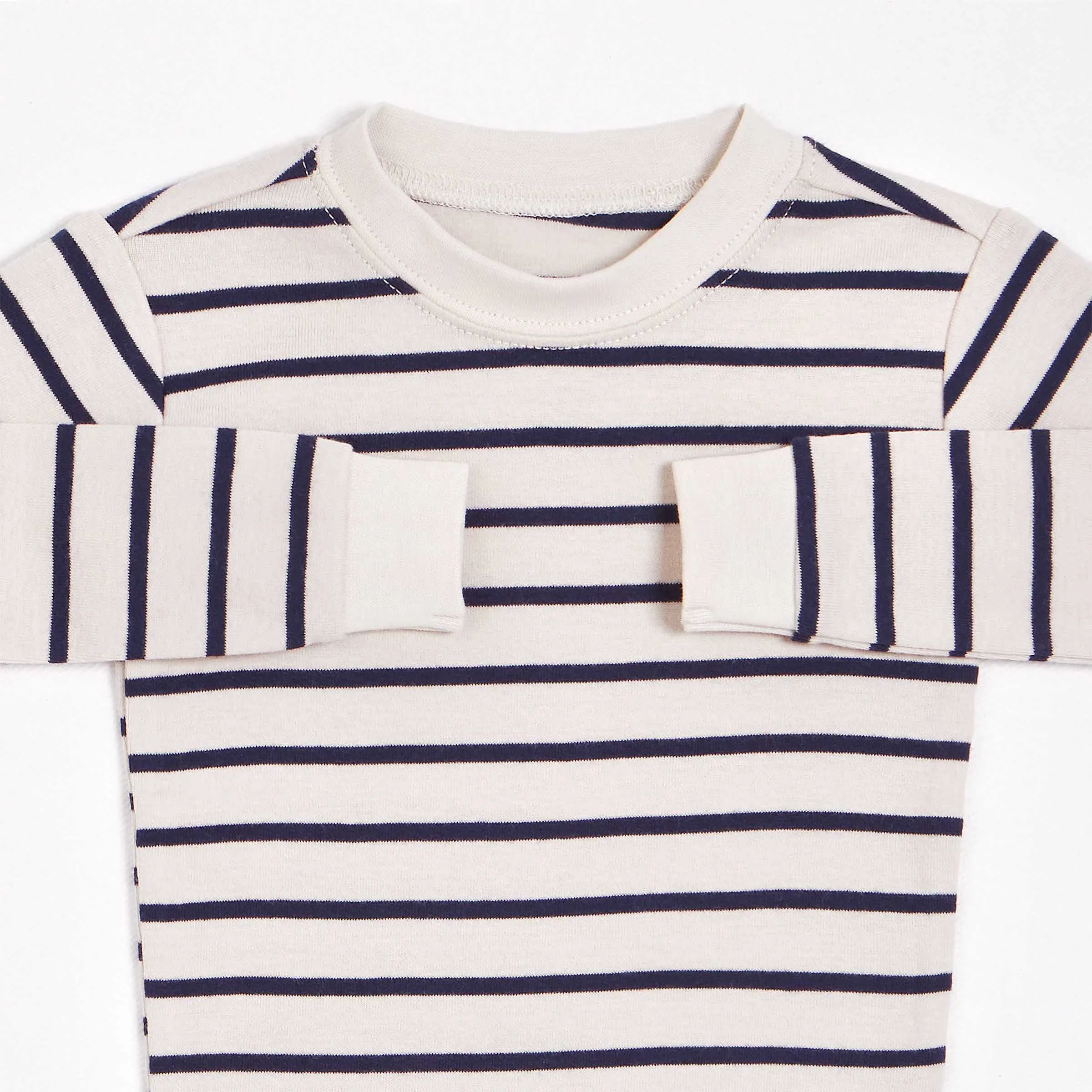 Blue Yarn-Dyed Stripe on Oatmeal PJ Set