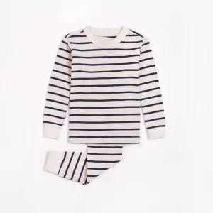 Blue Yarn-Dyed Stripe on Oatmeal PJ Set