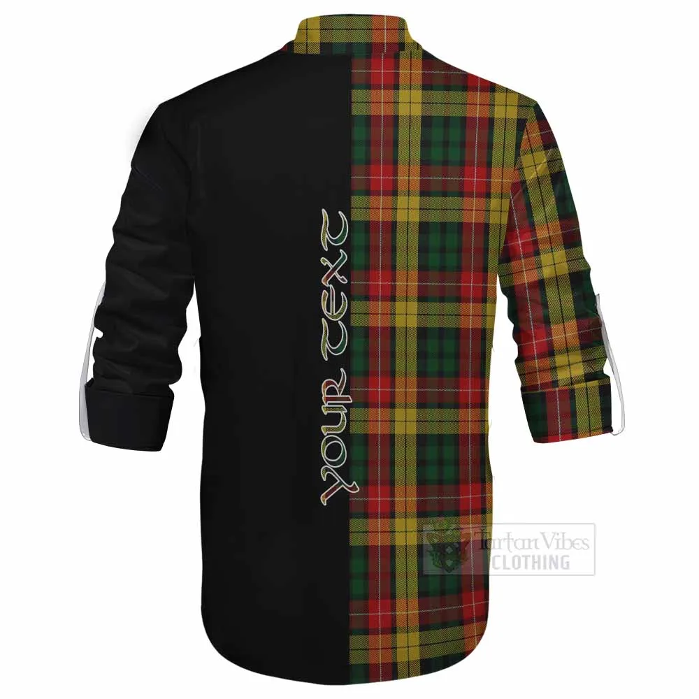 Buchanan Tartan Ghillie Kilt Shirt with Family Crest and Half Of Me Style