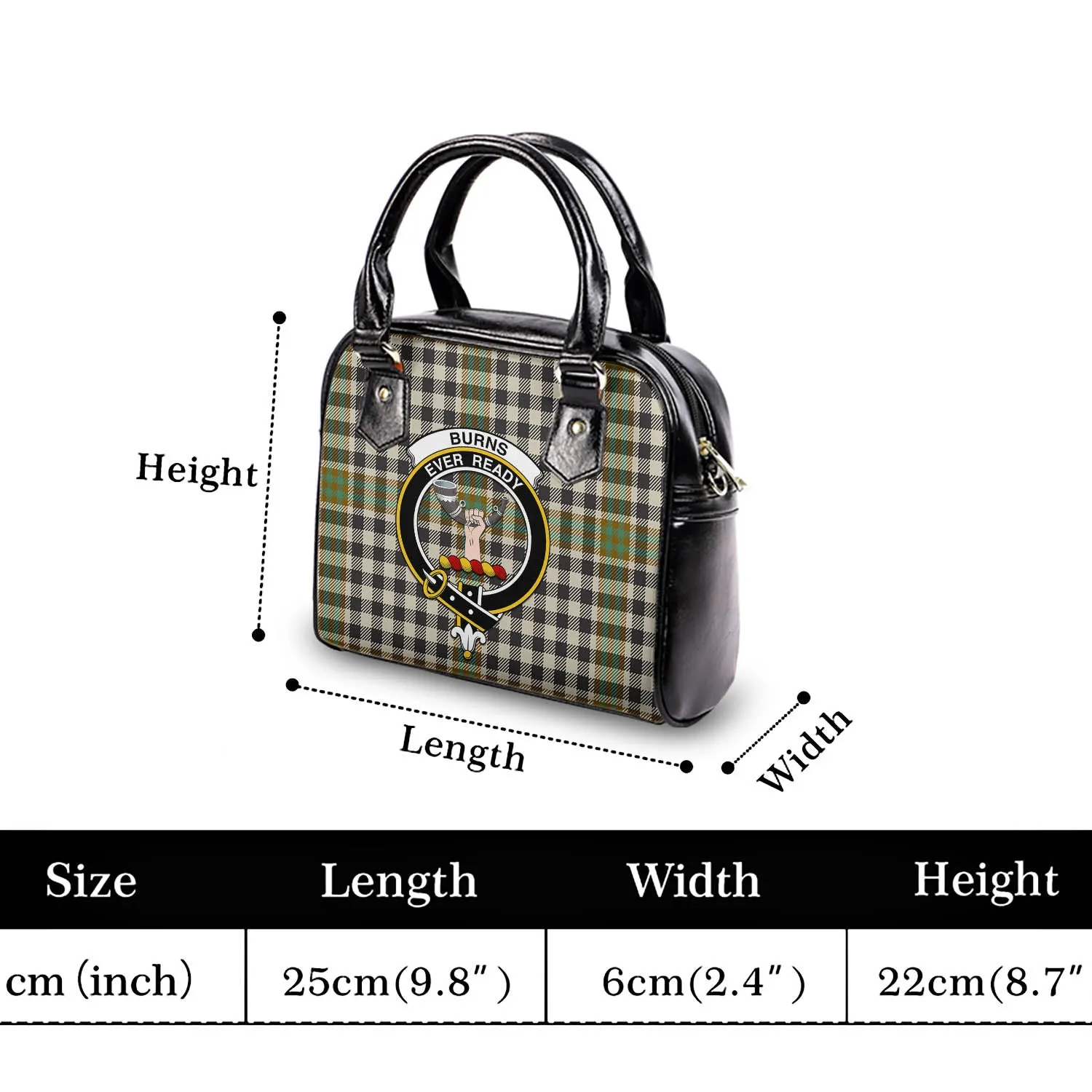 Burns Check Tartan Shoulder Handbags with Family Crest