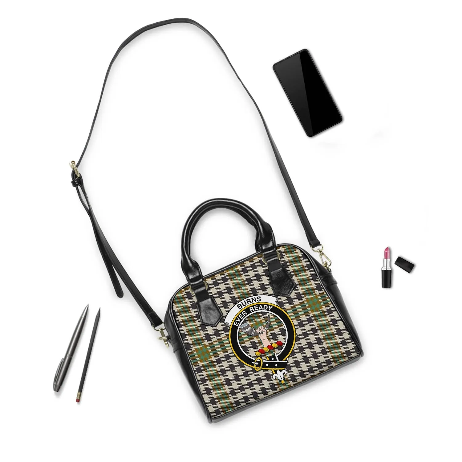Burns Check Tartan Shoulder Handbags with Family Crest