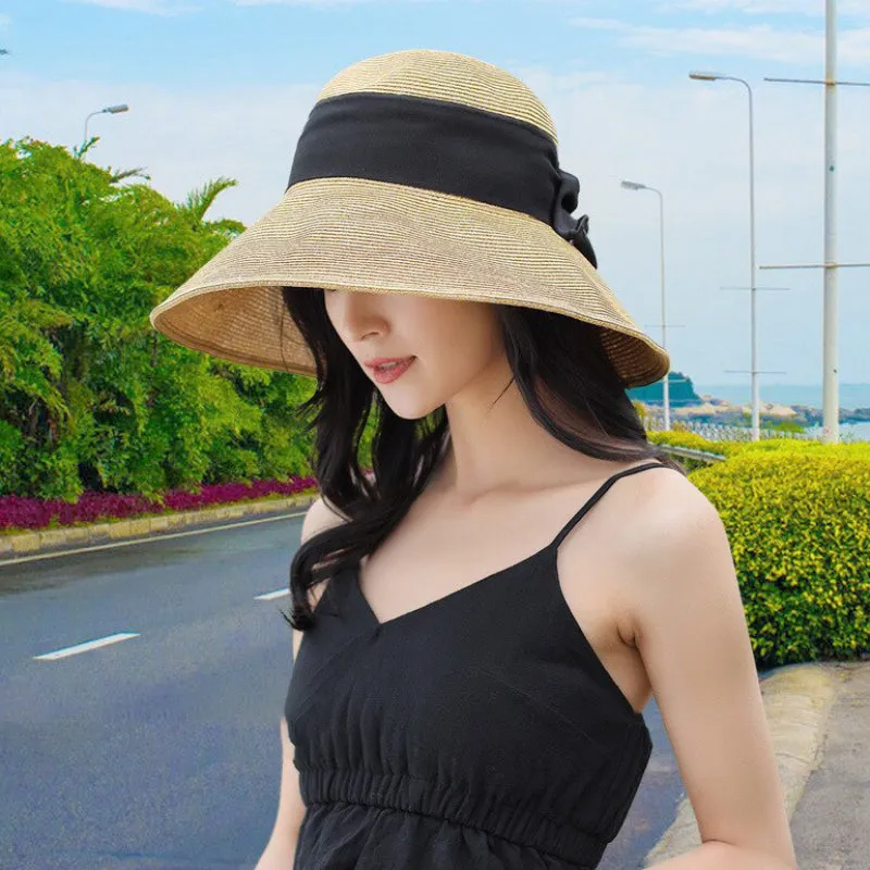Classic Wide Brim Straw Summer Hats with Bow Accent
