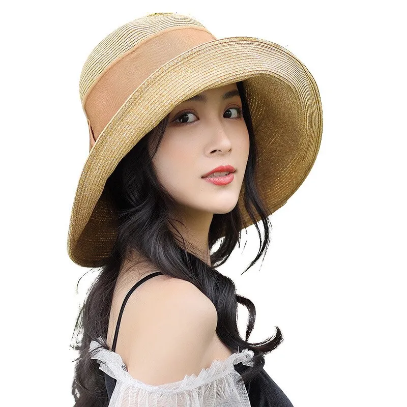Classic Wide Brim Straw Summer Hats with Bow Accent