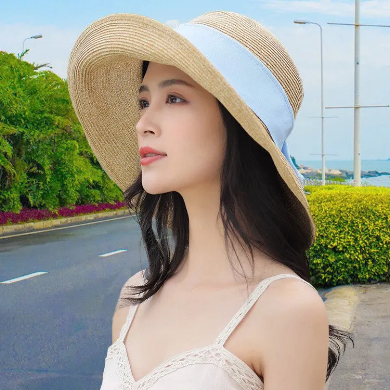 Classic Wide Brim Straw Summer Hats with Bow Accent