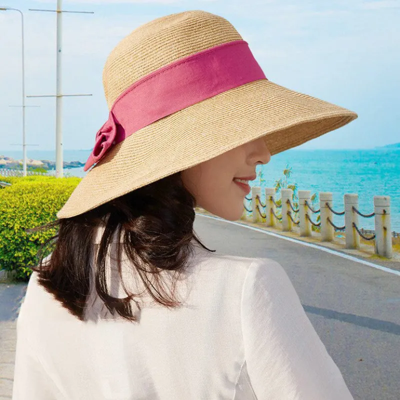 Classic Wide Brim Straw Summer Hats with Bow Accent