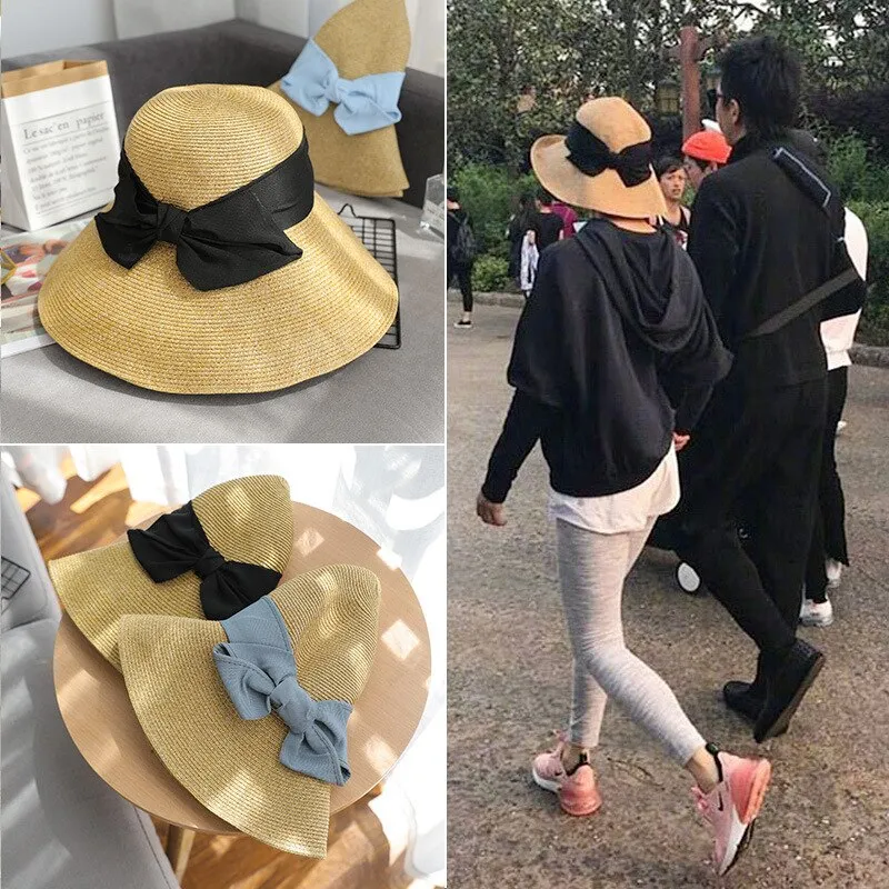 Classic Wide Brim Straw Summer Hats with Bow Accent