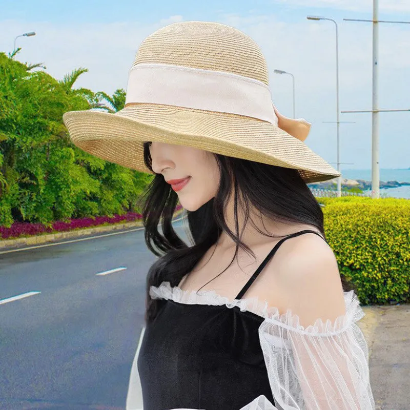 Classic Wide Brim Straw Summer Hats with Bow Accent