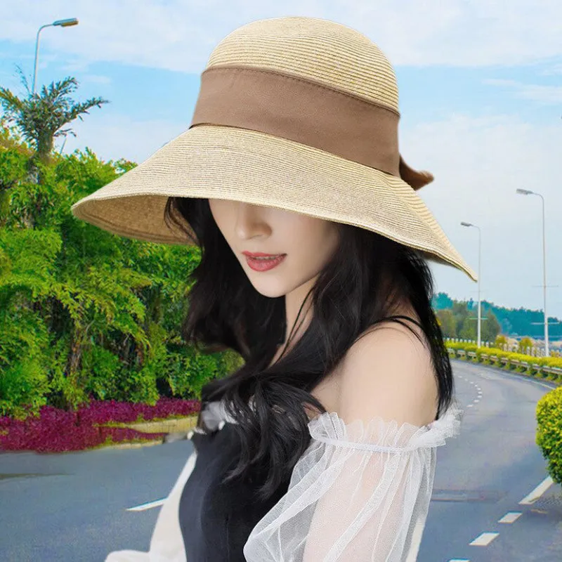 Classic Wide Brim Straw Summer Hats with Bow Accent